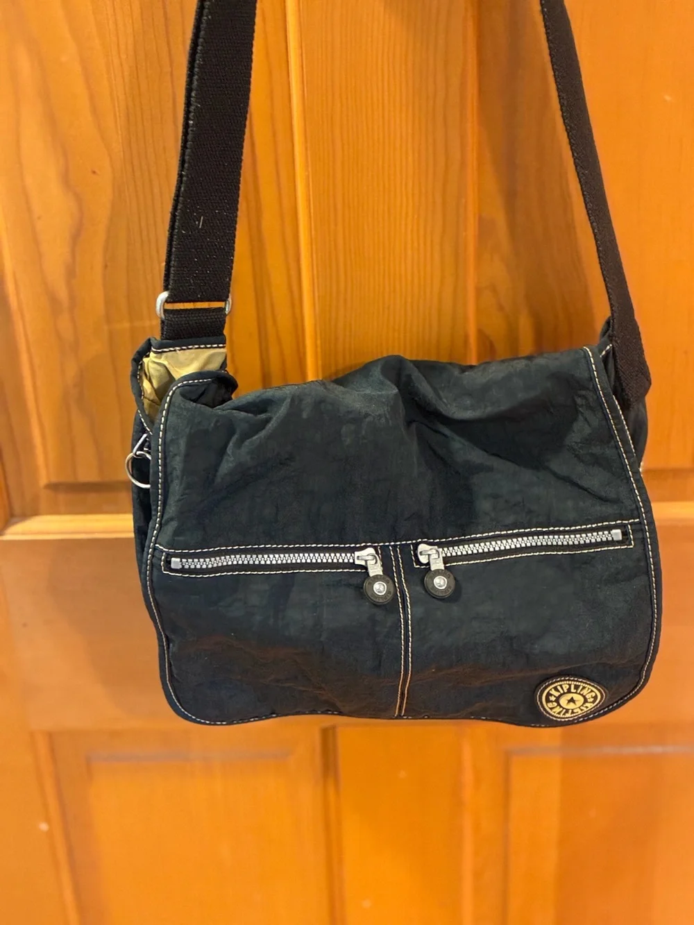 Kipling Navy Canvas Crossbody Messenger Bag with Front Zip Pockets